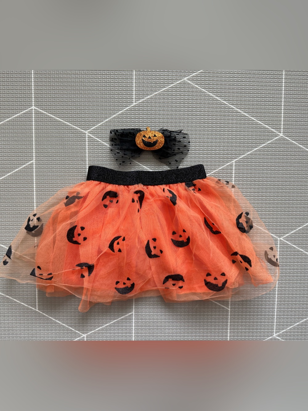 Kids Halloween outfit|Baby/toddler Orange Pumpkin Jack-o-lantern Tulle Skirt bow